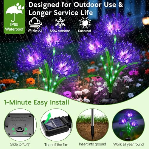 yulloyello Solar Garden Flower Lights Outdoor, 4 Pack Purple Spider Lily Solar Lights with Glowing Stems, IP65 Waterproof LED Yard Decor for Patio Lawn Pathway,Gifts for Women Mom Grandma - Image 3