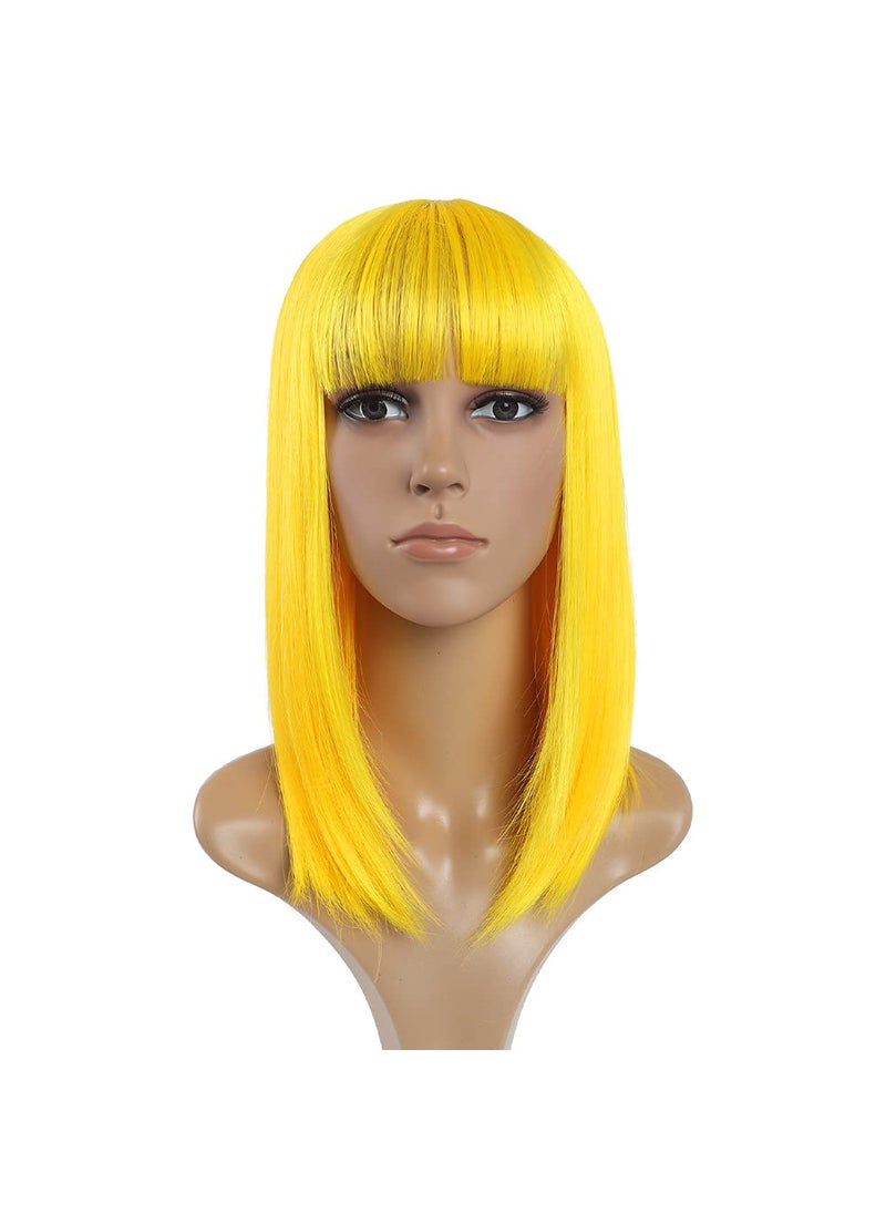 SYXLCYGG - SYXLCYGG Bob Wig Short Wig Synthetic Women's Costume Wigs Yellow 14" Straight 6.7 Oz Silky Fluffy Girl Hair Wig With Bangs Cosplay Colorful(Free Wig Cap) - Image 1