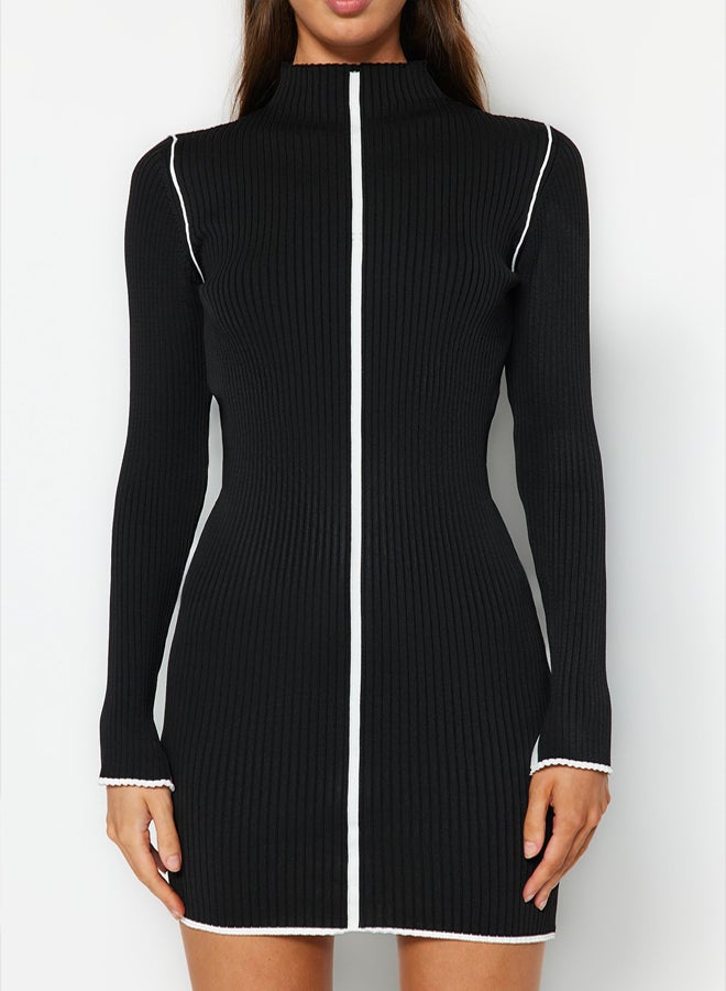 trendyol Black Mini Color Block Bodycon Knitwear Dress - Image 4