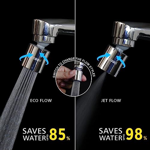 ECO365 360° Swivel Tap Aerator | Dual Flow X22 Faucet Nozzle with Chrome Finish | Adjustable Foam Stream & Jet Spray | Water Saving Foam Flow Nozzle for Kitchens & Bathrooms - Pack of 1 - Image 3