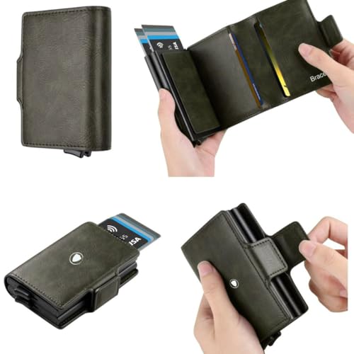 Bracevor Leather Wallet with Dual Popup Cardholders for Men Women - Dark Olive | 15-20 Cards | RFID Blocking| Magnetic Closure - Image 2