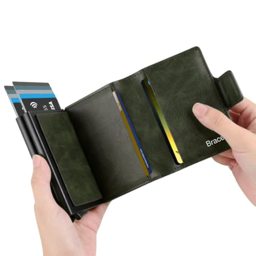 Bracevor Leather Wallet with Dual Popup Cardholders for Men Women - Dark Olive | 15-20 Cards | RFID Blocking| Magnetic Closure - Image 5
