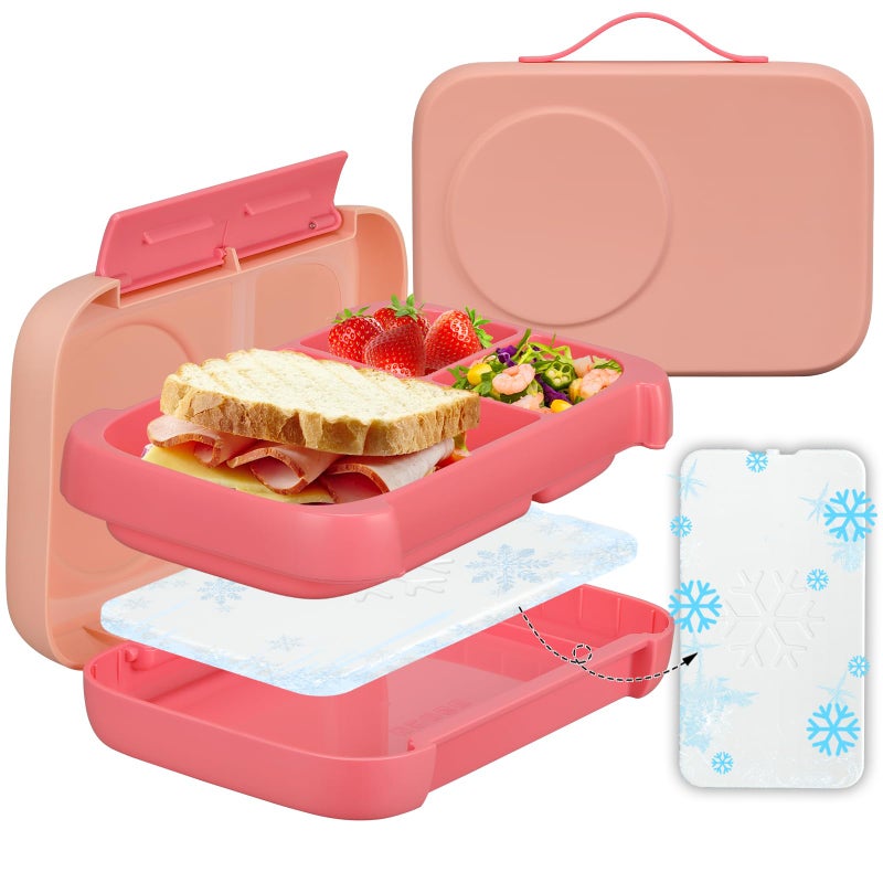 MAISON HUIS Chill Bento Lunch Box for Kids Adult with Ice Pack 3 Compartments Leakproof Lunch Containers Keep Food Cold for Girl Boy School