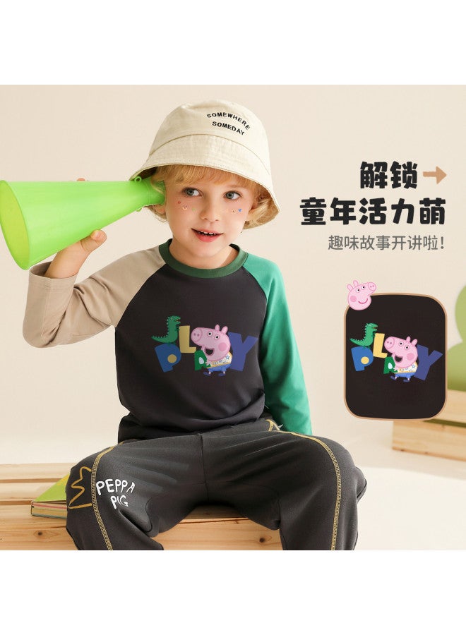 Peppa Pig spring Long Sleeve Boys' T-shirt With Contrast Color Ab Sleeves Fashion Kids Tee Infant Toddler Top - Image 3