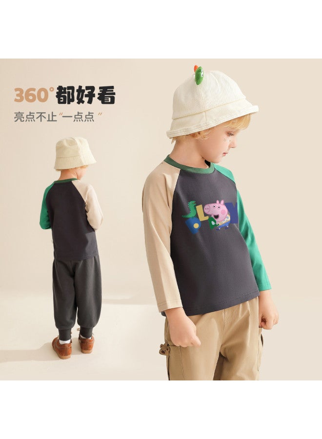 Peppa Pig spring Long Sleeve Boys' T-shirt With Contrast Color Ab Sleeves Fashion Kids Tee Infant Toddler Top - Image 5