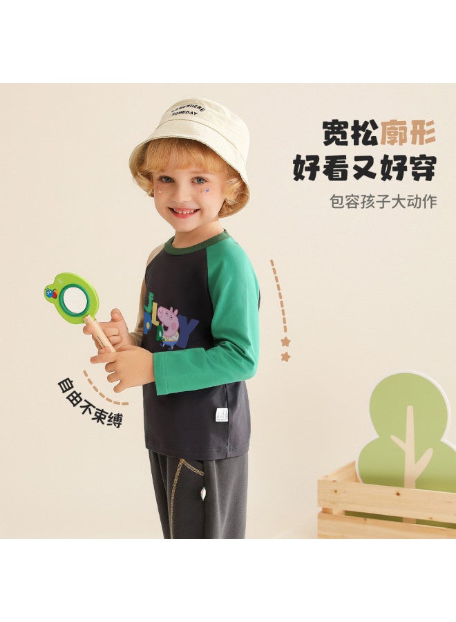 Peppa Pig spring Long Sleeve Boys' T-shirt With Contrast Color Ab Sleeves Fashion Kids Tee Infant Toddler Top - Image 4