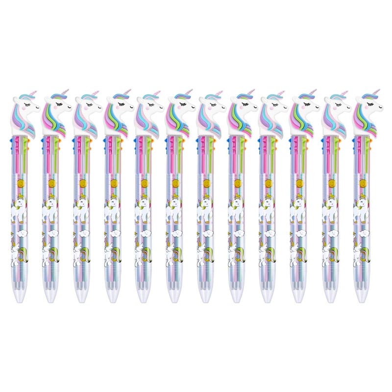 Tbestmax 12 Multicolor Ballpoint Pen Retractable Gel Pen Unicorn Shuttle Pens Liquid Ink Pens Set Pen Supplies Office Gifts 6-Color-In-1 - Image 1