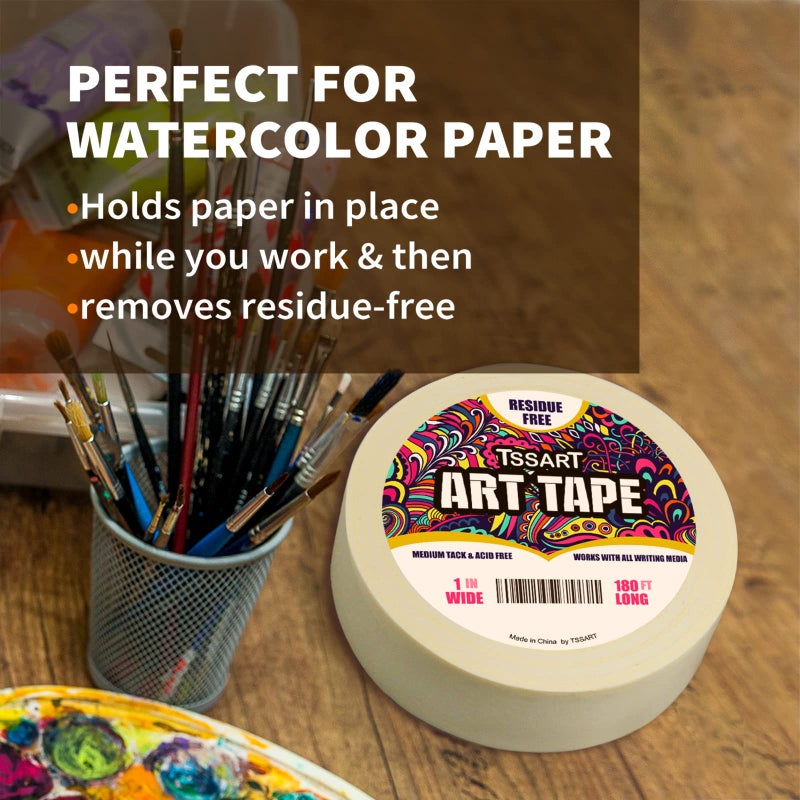 TSSART White Art Tape Medium Tack - Masking Artists Tape for Drafting Art Watercolor Painting Canvas Framing - Acid Free 1inch Wide 180FT Long - Image 5