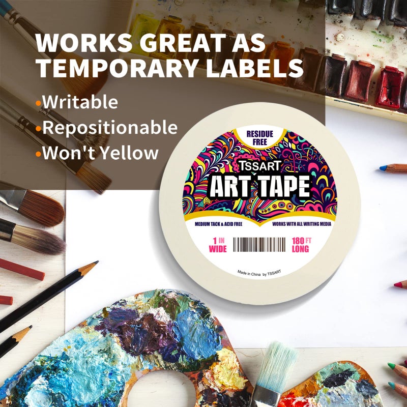 TSSART White Art Tape Medium Tack - Masking Artists Tape for Drafting Art Watercolor Painting Canvas Framing - Acid Free 1inch Wide 180FT Long - Image 4