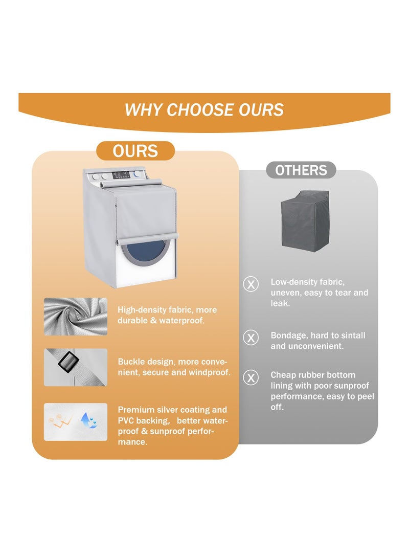 Waterproof Washer Dryer Cover for Outdoor Use, Dustproof and Sun Wind Resistant, Universal Fit for Top Load & Front Load Machines, Features Zipper and Velcro Design, Silver Color. - Image 3