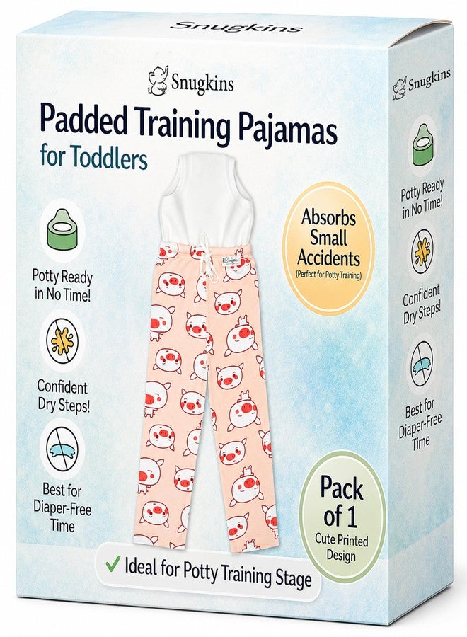 SNUGKINS Diaper Pants | Potty Training Pajamas for Toddlers, Boys and Girls.100% Cotton. (Piggy Wiggy - Pack 1, 3 Years-4 Years) Yellow - Image 1