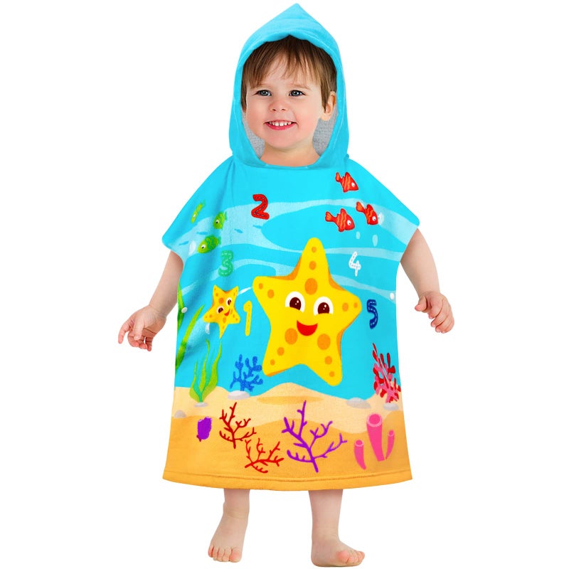 HUANLANG Kids Hooded Beach Towel for Boys GirlsBath Pool Beach Poncho Towels Super Soft Absorbent Cotton Towel Childrens Starfish Beach Towels for Toddler 07 Years Old