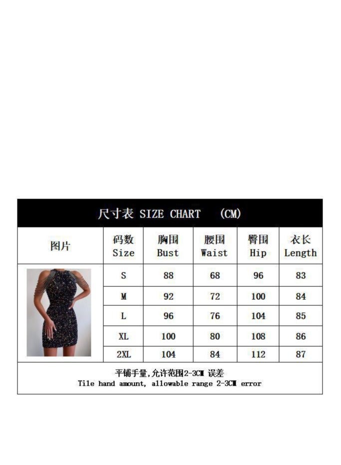 NIBEMINENT Fashionable Off-the-shoulder Tassel Short Skirt With Crystal Patchwork Sequin Dress For Ladies - Image 2