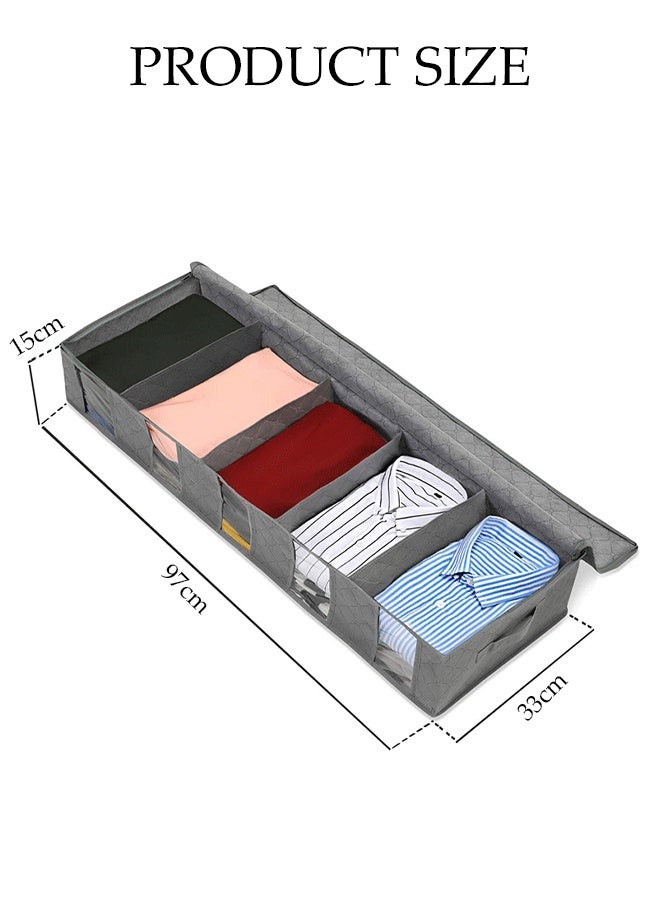 DUNISO 2 Pcs Under Bed Storage Bag, Foldable Underbed Storage bag with 5 Clear Windows,Clothes Storage Bag Organizer with Zipper and Handle，for Clothing, Shoes, Blankets, Sweaters, Toys,97*33*15cm，Grey - Image 2