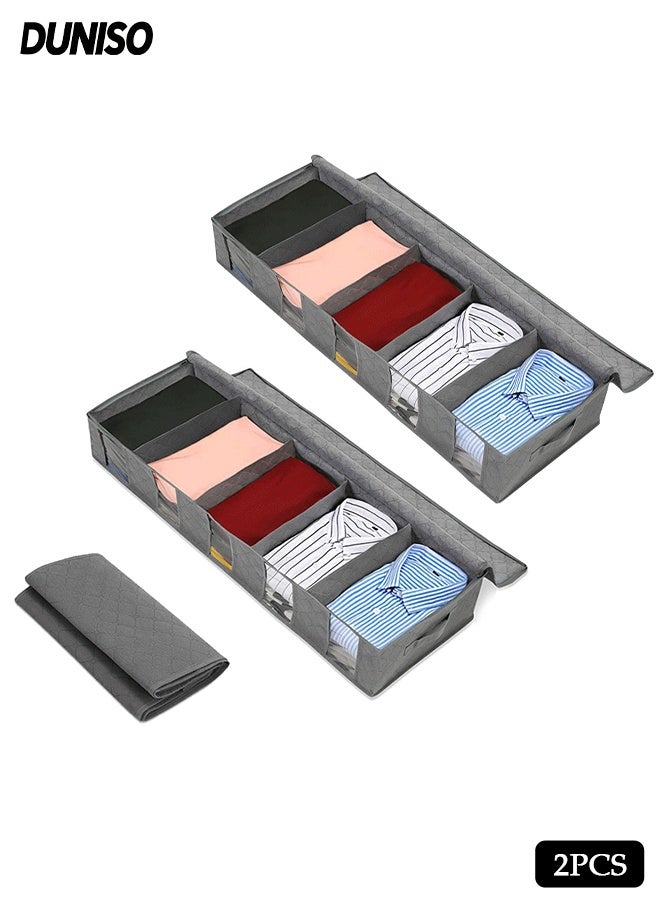 DUNISO 2 Pcs Under Bed Storage Bag, Foldable Underbed Storage bag with 5 Clear Windows,Clothes Storage Bag Organizer with Zipper and Handle，for Clothing, Shoes, Blankets, Sweaters, Toys,97*33*15cm，Grey - Image 1