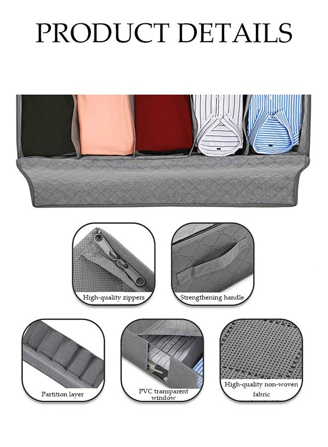 DUNISO 2 Pcs Under Bed Storage Bag, Foldable Underbed Storage bag with 5 Clear Windows,Clothes Storage Bag Organizer with Zipper and Handle，for Clothing, Shoes, Blankets, Sweaters, Toys,97*33*15cm，Grey - Image 3