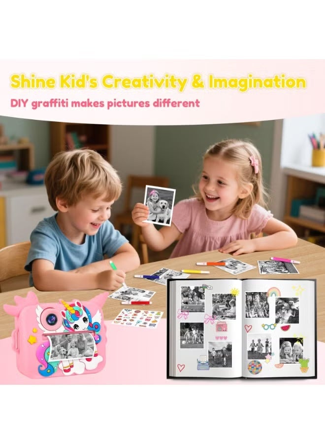 Kids Instant Print Camera, 1080P HD Children's Digital Camera with 32GB SD Card, 16x Zoom Unicorn Silicone Toy Camera, Zero Ink Thermal Printing Selfie Video Camera for Birthday Gift and Eid Surprise (Pink) - Image 5