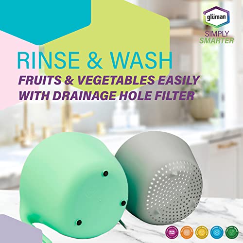 Gluman Washing Vegetables and Fruit Draining Basket Strainer | Fruit Basket for Dining Table | Detachable Double Layer Drain Salad Bowl | Anti-Skid Bottom Pegs (Teal Green) - Image 4
