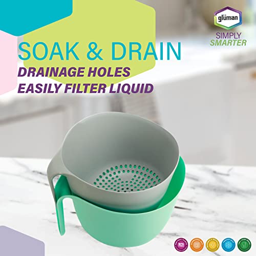 Gluman Washing Vegetables and Fruit Draining Basket Strainer | Fruit Basket for Dining Table | Detachable Double Layer Drain Salad Bowl | Anti-Skid Bottom Pegs (Teal Green) - Image 3