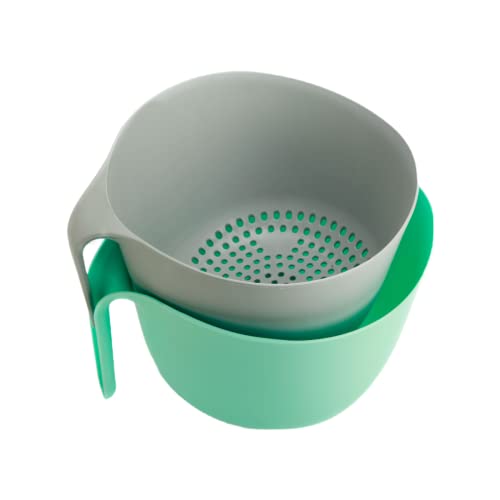 Gluman Washing Vegetables and Fruit Draining Basket Strainer | Fruit Basket for Dining Table | Detachable Double Layer Drain Salad Bowl | Anti-Skid Bottom Pegs (Teal Green) - Image 1