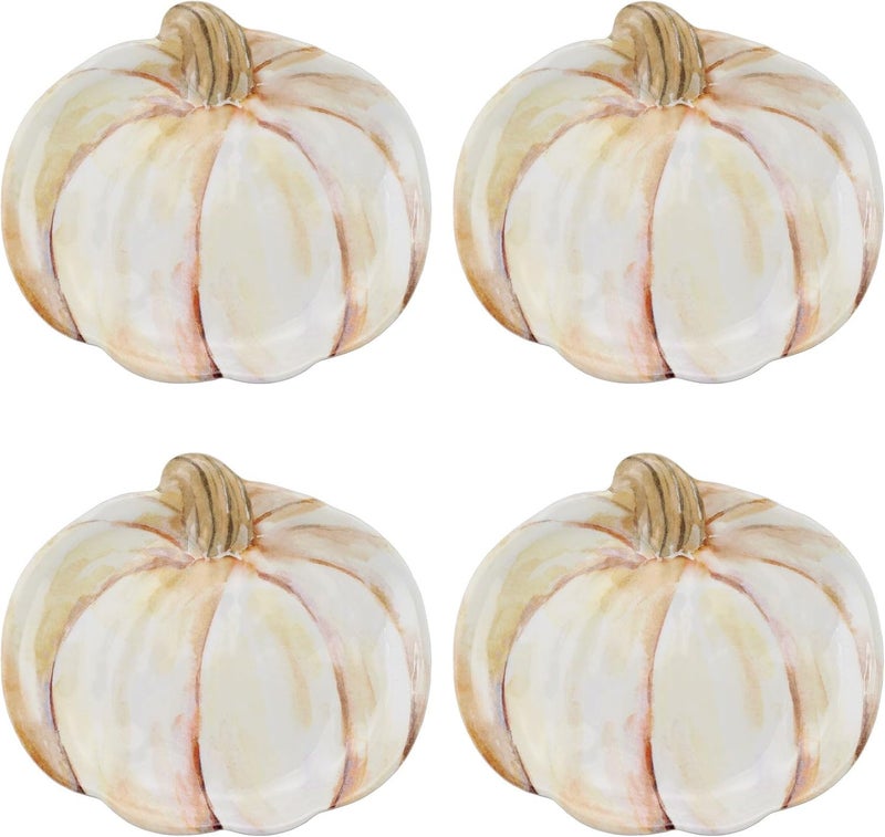 UP UPware Ivory PumpkinShaped Melamine Plates  Fall Harvest Theme BPAFree Dishwasher Safe for Appetizers Dessert Snacks and Thanksgiving Cream White 7875 x 7 Inch Set of 4 - Image 1