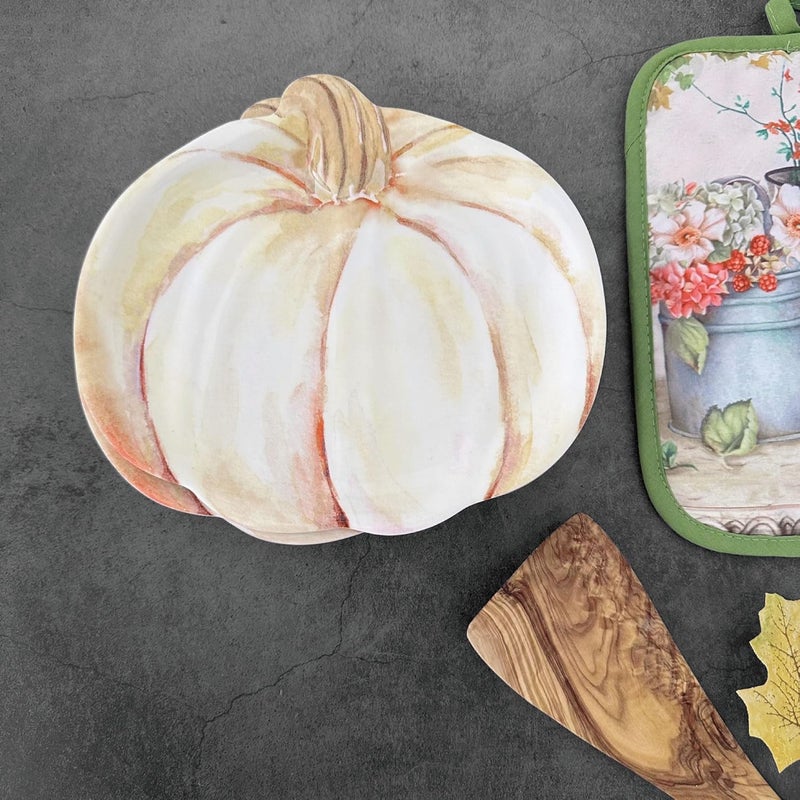 UP UPware Ivory PumpkinShaped Melamine Plates  Fall Harvest Theme BPAFree Dishwasher Safe for Appetizers Dessert Snacks and Thanksgiving Cream White 7875 x 7 Inch Set of 4 - Image 5