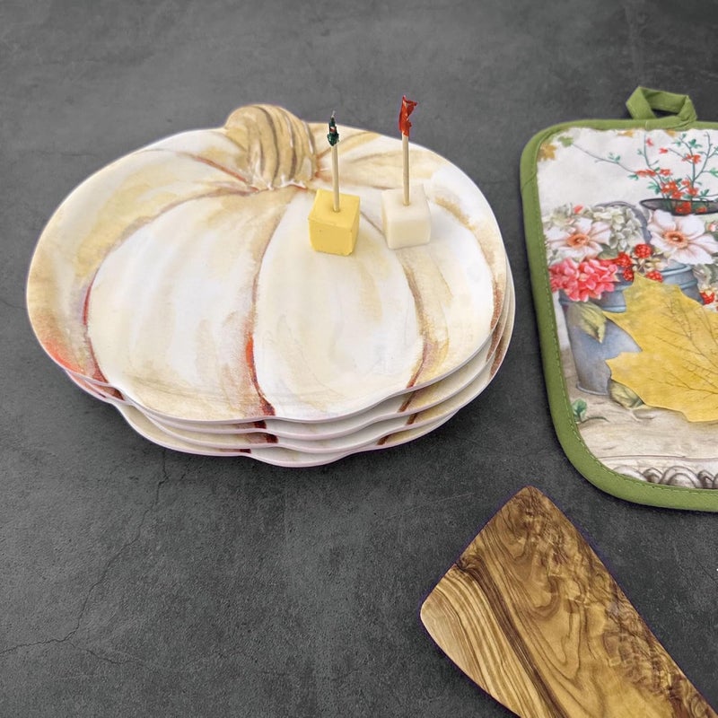 UP UPware Ivory PumpkinShaped Melamine Plates  Fall Harvest Theme BPAFree Dishwasher Safe for Appetizers Dessert Snacks and Thanksgiving Cream White 7875 x 7 Inch Set of 4 - Image 4