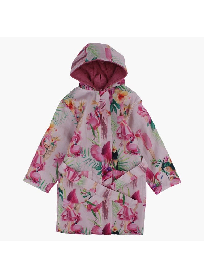 آي وير I.Wear رداء سباحة للبنات - وردي مع طباعة فلامنغو  - Image 1