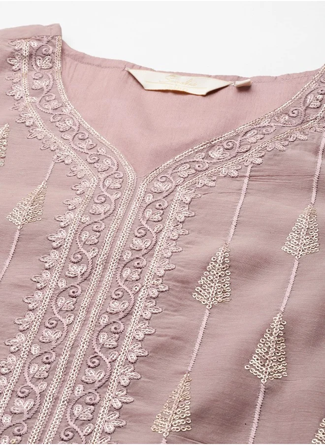 ISHIN Ethnic Motifs Embroidered Sequinned Kurta With Trousers & Dupatta