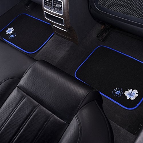 CAR PASS Universal Fit Embroidery Butterfly and Flower Car Floor Mats, Blue Car Floor Mats Fit 95% Automotive,SUVS,Sedan,Vans,for Women,Girly,Set of 4 (Black with Blue) - Image 4