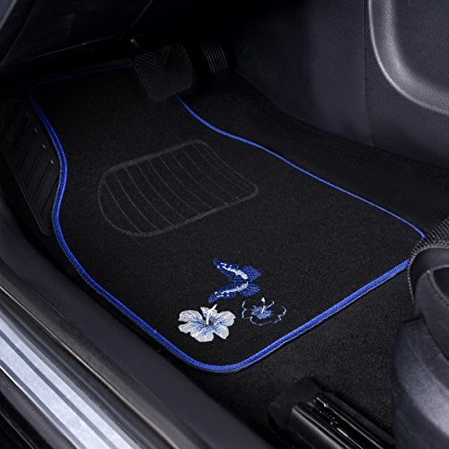 CAR PASS Universal Fit Embroidery Butterfly and Flower Car Floor Mats, Blue Car Floor Mats Fit 95% Automotive,SUVS,Sedan,Vans,for Women,Girly,Set of 4 (Black with Blue) - Image 3