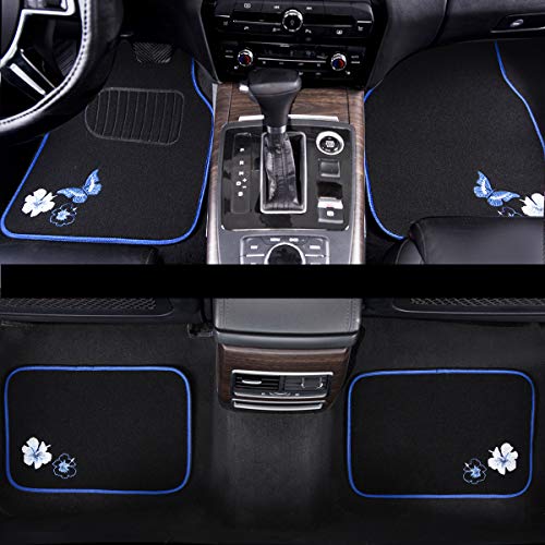 CAR PASS Universal Fit Embroidery Butterfly and Flower Car Floor Mats, Blue Car Floor Mats Fit 95% Automotive,SUVS,Sedan,Vans,for Women,Girly,Set of 4 (Black with Blue) - Image 5