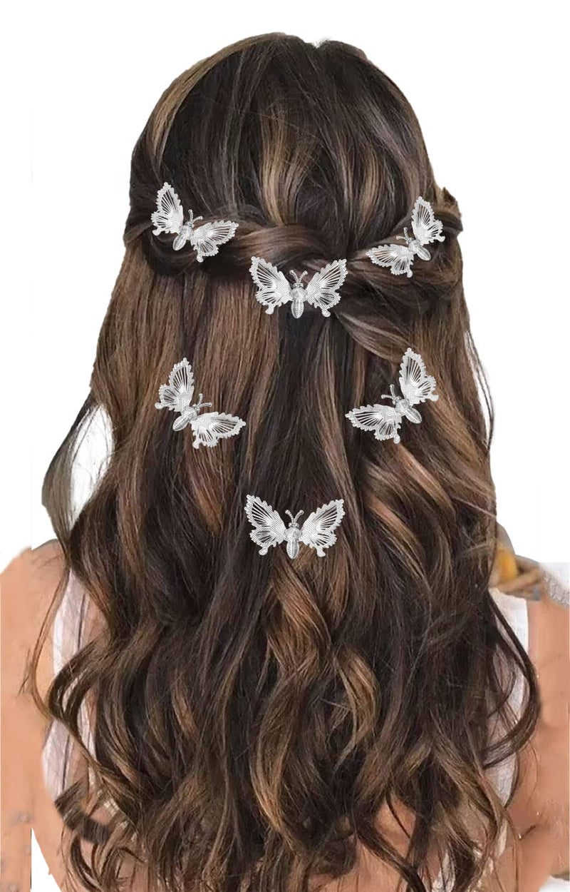 TEMPERIA Hair Accessories For Women's Stylish- Butterfly Hair Pins for Women's & Girls - Hair Style Bridal Brooch & Braid for Juda Bun - Hairstyle Decoration Bride Clips - Pack of 6 (Silver) - Image 1
