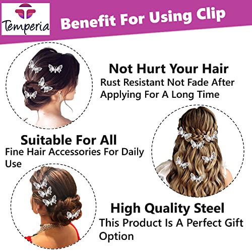TEMPERIA Hair Accessories For Women's Stylish- Butterfly Hair Pins for Women's & Girls - Hair Style Bridal Brooch & Braid for Juda Bun - Hairstyle Decoration Bride Clips - Pack of 6 (Silver) - Image 3