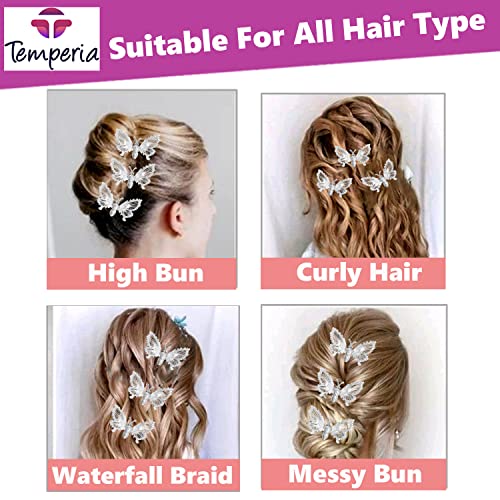 TEMPERIA Hair Accessories For Women's Stylish- Butterfly Hair Pins for Women's & Girls - Hair Style Bridal Brooch & Braid for Juda Bun - Hairstyle Decoration Bride Clips - Pack of 6 (Silver) - Image 4