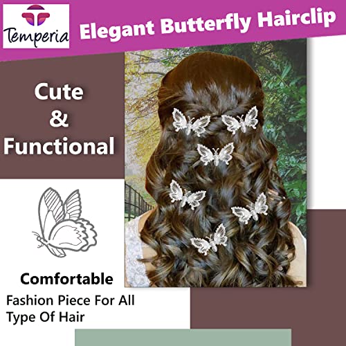 TEMPERIA Hair Accessories For Women's Stylish- Butterfly Hair Pins for Women's & Girls - Hair Style Bridal Brooch & Braid for Juda Bun - Hairstyle Decoration Bride Clips - Pack of 6 (Silver) - Image 2