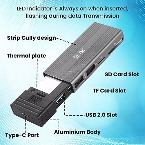 EVM M.2 SSD Enclosure + USB HUB 5 in 1 Docking Station USB 2.0* 2 + SD/TF Portable Multiport Adapter Type-C Cable 30 Cm SD/Micro SD Card Reader for Computer Laptop Mobile - (EVM-CG-002) - Image 3