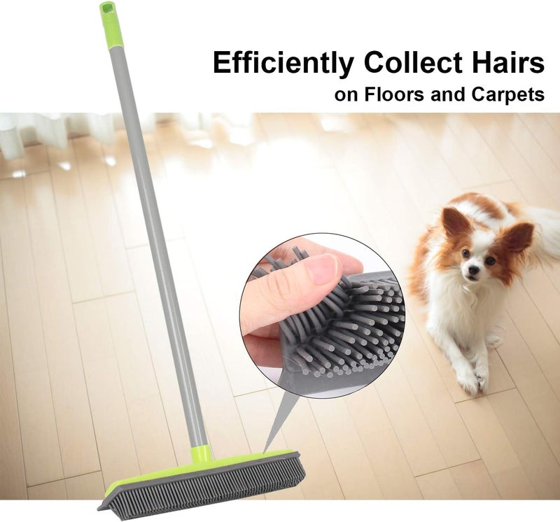 Lanhope LandHope Push Broom Long Handle Rubber Bristles Sweeper Squeegee Edge 59 inches Non Scratch Bristle Broom for Pet Cat Dog Hair Carpet Hardwood Tile Windows Clean Water Resistant (Multi Segment Handle) - Image 4