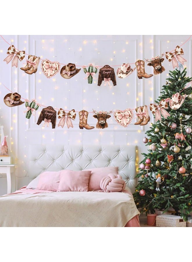 Maysing 2 Pack Western Party Banner Decorations Western Cowgirl Pink Coquette Bow Banners Wild West Decor Pink Cowgirl Boots and Highland Cow for Birthday Baby Shower Party Decor - Image 3