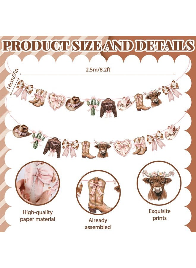 Maysing 2 Pack Western Party Banner Decorations Western Cowgirl Pink Coquette Bow Banners Wild West Decor Pink Cowgirl Boots and Highland Cow for Birthday Baby Shower Party Decor - Image 2