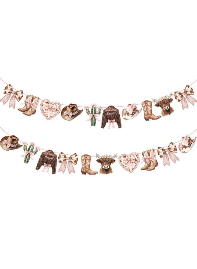 Maysing 2 Pack Western Party Banner Decorations Western Cowgirl Pink Coquette Bow Banners Wild West Decor Pink Cowgirl Boots and Highland Cow for Birthday Baby Shower Party Decor - Image 1