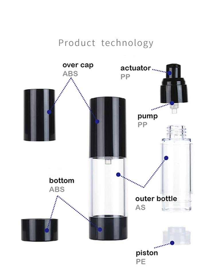 Ergonflow 3Pcs/lot 15ML 30ML 50ML Empty Black Airless Lotion Cream Pump Plastic Container Cosmetic Bottle Dispenser Travel Refillable Containers - Image 5