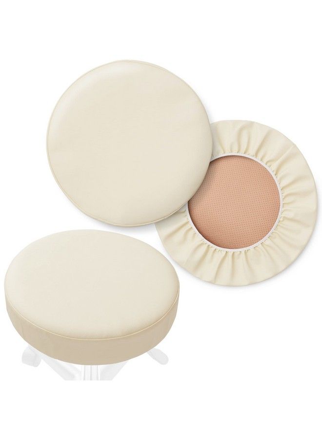Saloniture 2Pack Round Stool Seat Cover 171 2 Inch Waterproof Slipcover For Swivel Chair Or Barstool Cream - Image 2