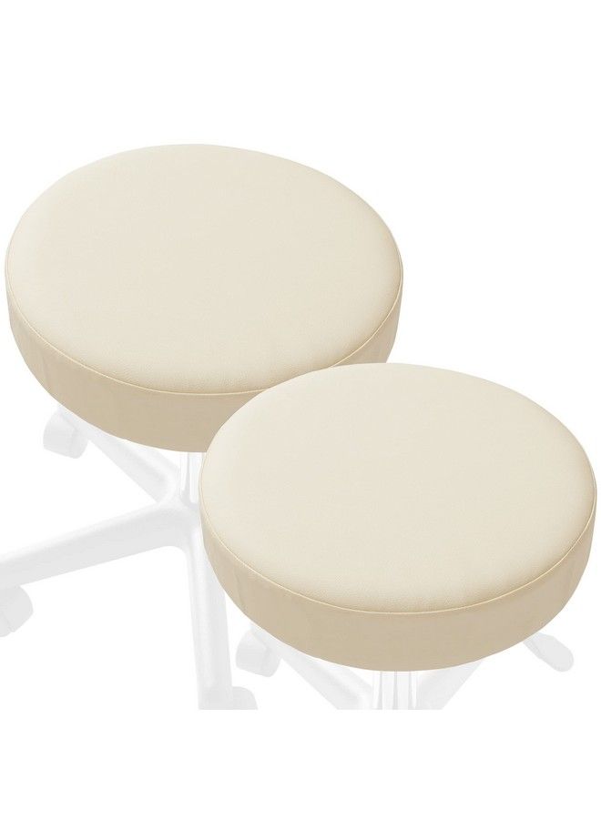Saloniture 2Pack Round Stool Seat Cover 171 2 Inch Waterproof Slipcover For Swivel Chair Or Barstool Cream - Image 3
