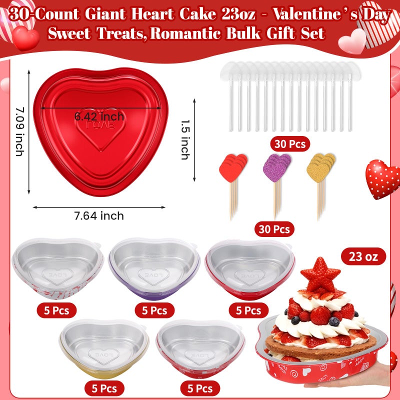 LifeisLuck 23 OZ Large Heart Shaped Cake Pans for Baking 30 Pack Aluminum Foil Baking Tins with Lids 5 Colors Desert Heart Cake Mold Disposable Pans Containers for Valentine's Day, Mother's Day, Wedding, Party - Image 3