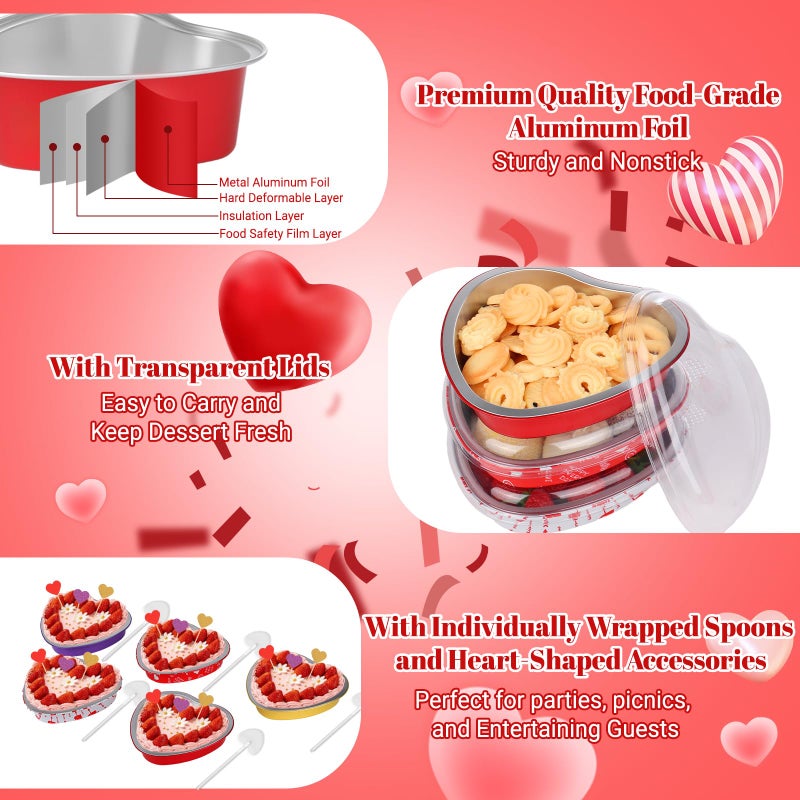 LifeisLuck 23 OZ Large Heart Shaped Cake Pans for Baking 30 Pack Aluminum Foil Baking Tins with Lids 5 Colors Desert Heart Cake Mold Disposable Pans Containers for Valentine's Day, Mother's Day, Wedding, Party - Image 2