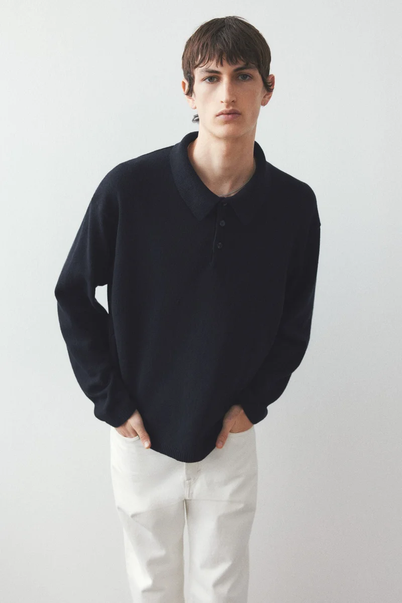 H&M Loose Fit Fine-knit polo shirt