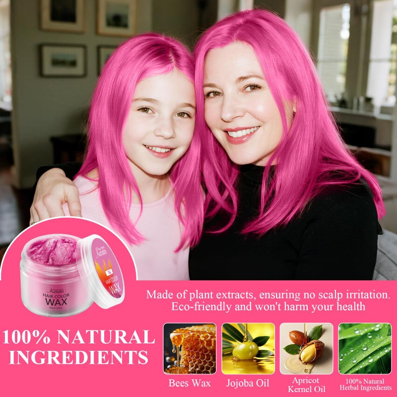 Magic Master Keratin Pink Temporary Hair Color Wax (3.4 Fl Oz), Natural Washable Temporary Hair Clay Color for Kids Girls Women & Men Dark Hair, Party, Cosplay, Festival & Halloween - Image 2
