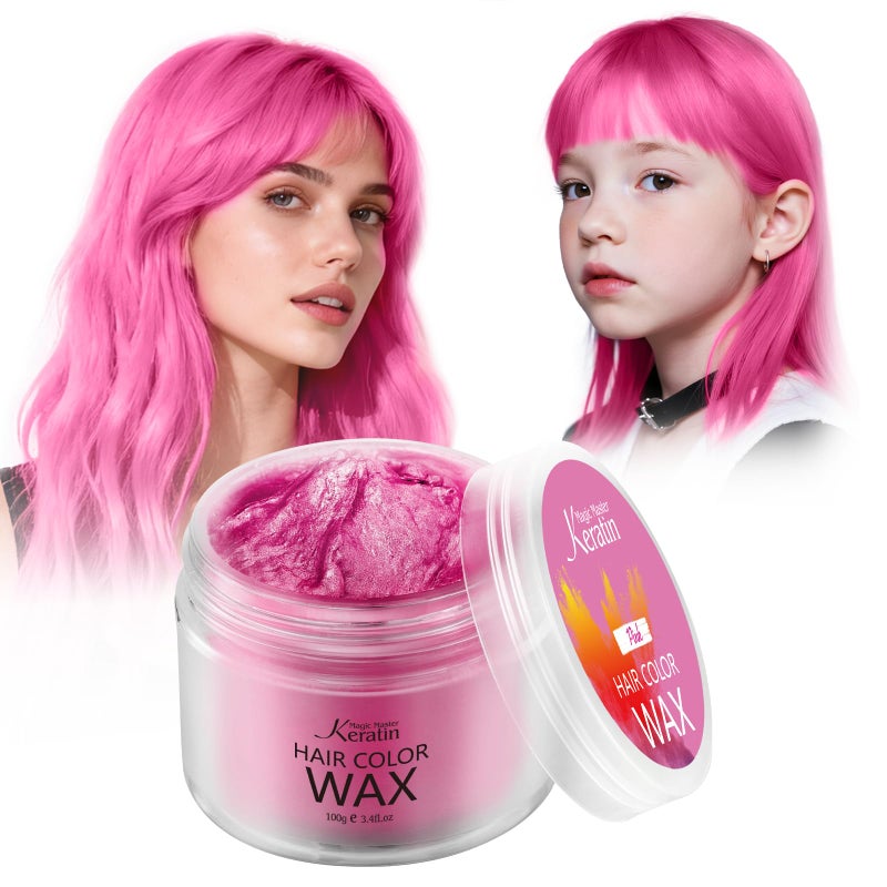 Magic Master Keratin Pink Temporary Hair Color Wax (3.4 Fl Oz), Natural Washable Temporary Hair Clay Color for Kids Girls Women & Men Dark Hair, Party, Cosplay, Festival & Halloween - Image 1