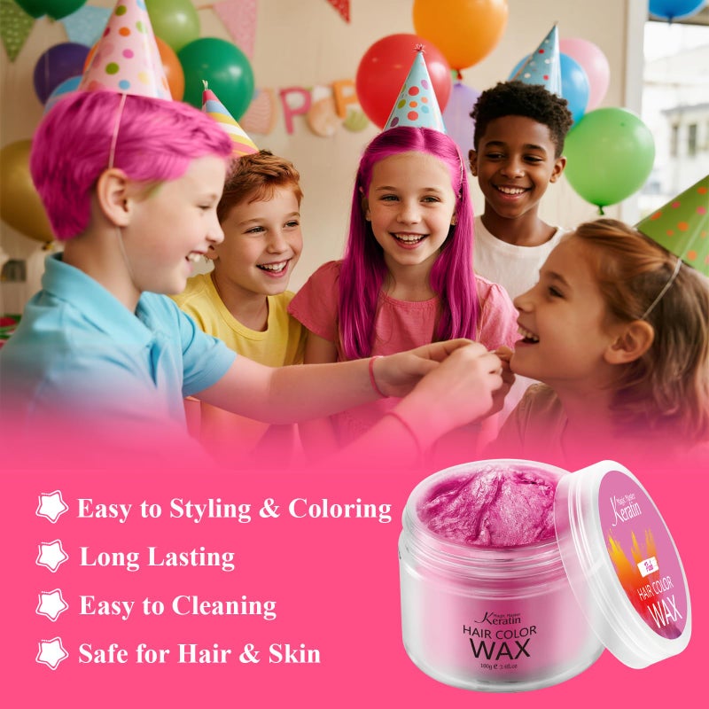 Magic Master Keratin Pink Temporary Hair Color Wax (3.4 Fl Oz), Natural Washable Temporary Hair Clay Color for Kids Girls Women & Men Dark Hair, Party, Cosplay, Festival & Halloween - Image 4
